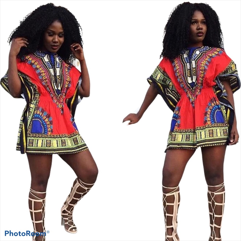 Women's African Dashiki Blouse Dress 100% Cotton One Size Fit All Comfortable